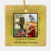 50周年記念結婚金ゴールドグリッター写真 セラミックオーナメント (正面)