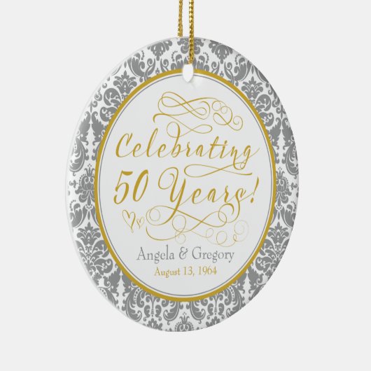 50周年記念結婚金ゴールドシルバーダマスクハート セラミックオーナメント (右)