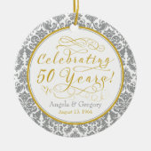 50周年記念結婚金ゴールドシルバーダマスクハート セラミックオーナメント (正面)