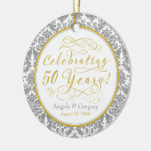 50周年記念結婚金ゴールドシルバーダマスクハート セラミックオーナメント (左)