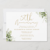 50周年記念結婚金ゴールドスクリプトフローラ 招待状 (正面)