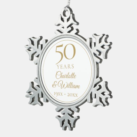 50周年記念結婚金ゴールドスクリプト スノーフレークピューターオーナメント (右)