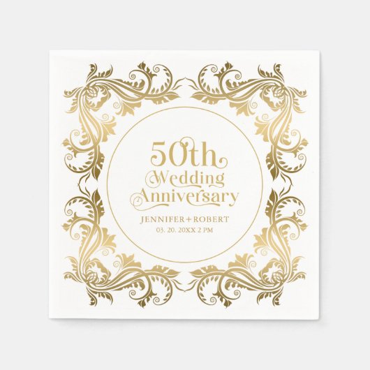 50周年記念結婚金ゴールドタイポグラフィフレーム3 スタンダードカクテルナプキン (正面)