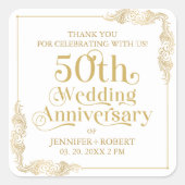 50周年記念結婚金ゴールドタイポグラフィ枠 スクエアシール (正面)