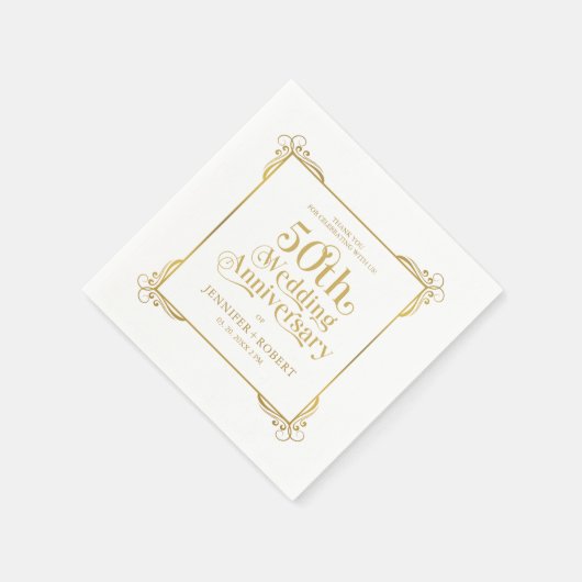 50周年記念結婚金ゴールドタイポグラフィ枠 スタンダードカクテルナプキン (角)