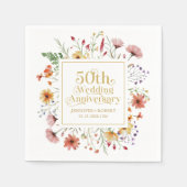 50周年記念結婚金ゴールドタイポグラフィ花 スタンダードカクテルナプキン (正面)