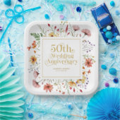 50周年記念結婚金ゴールドタイポグラフィ花 ペーパープレート (パーティー)