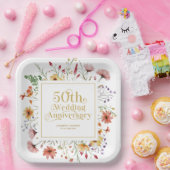 50周年記念結婚金ゴールドタイポグラフィ花 ペーパープレート (パーティー)