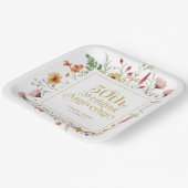 50周年記念結婚金ゴールドタイポグラフィ花 ペーパープレート (傾斜あり)