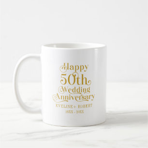 50周年記念結婚金ゴールドタイポグラフィ コーヒーマグカップ