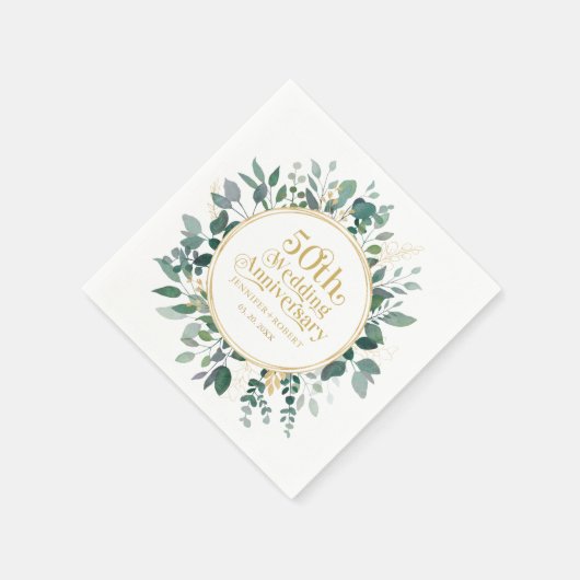 50周年記念結婚金ゴールドタイポグラフィ スタンダードカクテルナプキン (角)