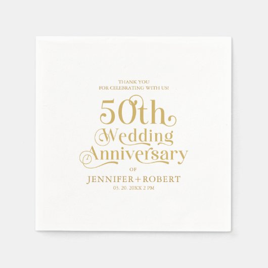 50周年記念結婚金ゴールドタイポグラフィ スタンダードカクテルナプキン (正面)