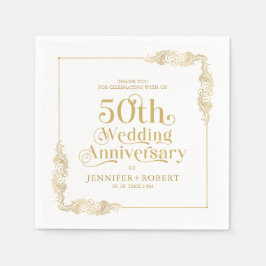 50周年記念結婚金ゴールドタイポグラフィ スタンダードカクテルナプキン