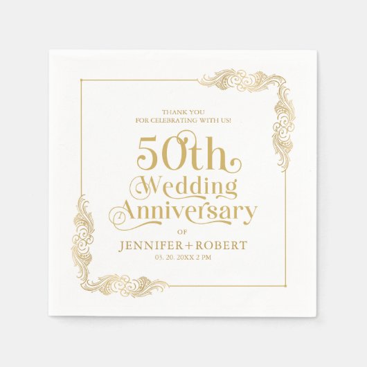 50周年記念結婚金ゴールドタイポグラフィ スタンダードカクテルナプキン (正面)