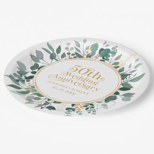 50周年記念結婚金ゴールドタイポグラフィ ペーパープレート (アングル)