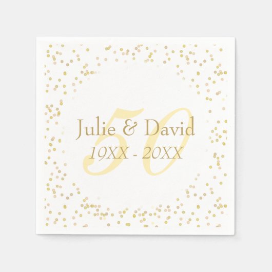 50周年記念結婚金ゴールドダスト紙吹雪 スタンダードカクテルナプキン (正面)
