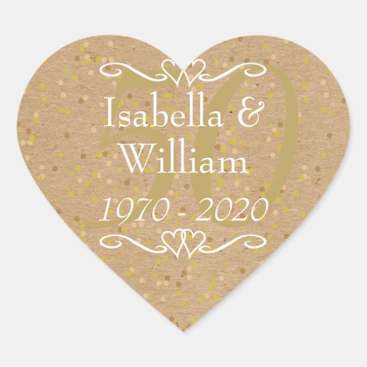 50周年記念結婚金ゴールドダスト紙吹雪 ハートシール (正面)