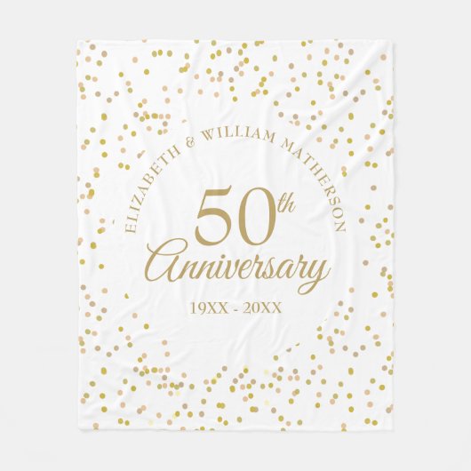 50周年記念結婚金ゴールドダスト紙吹雪 フリースブランケット (正面)