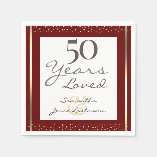 50周年記念結婚金ゴールドナエレガントプキン スタンダードカクテルナプキン (正面)