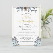 50周年記念結婚金ゴールドネイビーブルーフローラ 招待状 (スタンド正面)