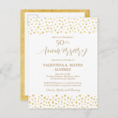 50周年記念結婚金ゴールドハート紙吹雪 インビテーションポストカード (正面/裏面)
