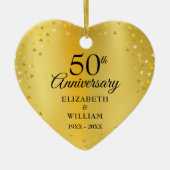 50周年記念結婚金ゴールドハート紙吹雪 セラミックオーナメント (正面)