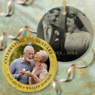 50周年記念結婚金ゴールドハート2写真 セラミックオーナメント