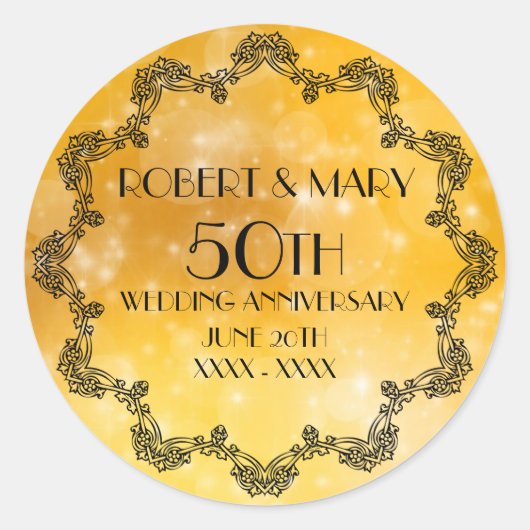 50周年記念結婚金ゴールドパーソナライズされた ラウンドシール (正面)