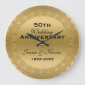 50周年記念結婚金ゴールドフローラサークル ラージ壁時計 (正面)