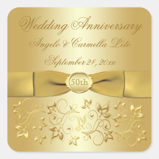 50周年記念結婚金ゴールドフローラシール スクエアシール (正面)