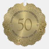 50周年記念結婚金ゴールドフローラフレーム オーナメントカード (裏面)