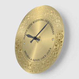 50周年記念結婚金ゴールドフローラフレーム ラージ壁時計