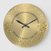 50周年記念結婚金ゴールドフローラフレーム ラージ壁時計 (正面)