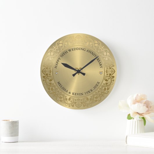 50周年記念結婚金ゴールドフローラフレーム ラージ壁時計 (ホーム)