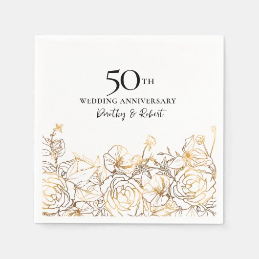 50周年記念結婚金ゴールドフローラ スタンダードカクテルナプキン (正面)