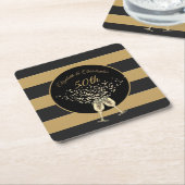 50周年記念結婚金ゴールドブラックストライプエレガント スクエアペーパーコースター (アングル)