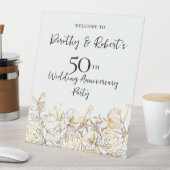 50周年記念結婚金ゴールドホワイトウェルカム 台座サイン (インサイチュ)