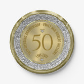 50周年記念結婚金ゴールドホワイトダイヤモンド ペーパープレート (正面)