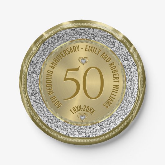 50周年記念結婚金ゴールドホワイトダイヤモンド ペーパープレート (正面)