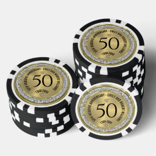 50周年記念結婚金ゴールドホワイトダイヤモンド ポーカーチップ