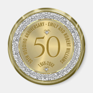 50周年記念結婚金ゴールドホワイトダイヤモンド マグネット