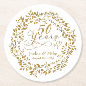 50周年記念結婚金ゴールドホワイト ラウンドペーパーコースター (正面)