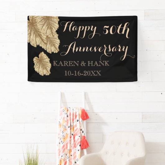 50周年記念結婚金ゴールドリーフフェイクエレガント 横断幕 (インサイチュ)
