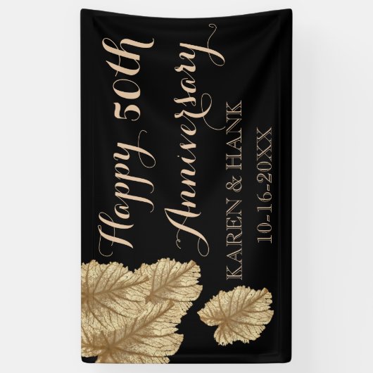 50周年記念結婚金ゴールドリーフフェイクエレガント 横断幕 (縦)