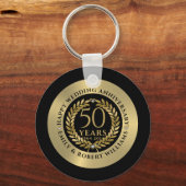 50周年記念結婚金ゴールドローレルリースディナー キーホルダー (正面)