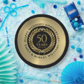 50周年記念結婚金ゴールドローレルリースディナー ペーパープレート (パーティー)