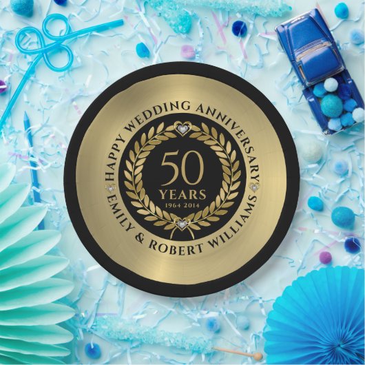 50周年記念結婚金ゴールドローレルリースディナー ペーパープレート (パーティー)