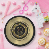 50周年記念結婚金ゴールドローレルリースディナー ペーパープレート (パーティー)