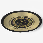 50周年記念結婚金ゴールドローレルリースディナー ペーパープレート (アングル)