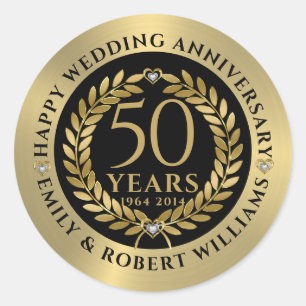 50周年記念結婚金ゴールドローレルリースディナー ラウンドシール